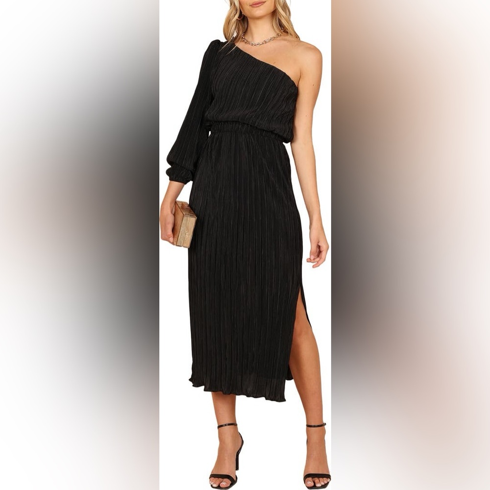 Petal & Pup Pontee Plissé One-Shoulder Midi Dress